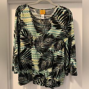 Ruby Rd. Tropical Palm Ties at Bottom Top Size Large 3/4 Sleeves